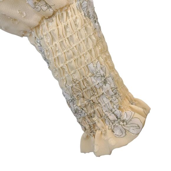 WHITEROOM+CACTUS Women's XS Smocking Detail Floral Blouse Sheer Yellow Bohemian - Picture 6 of 16